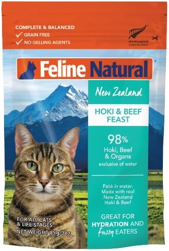 フィーラインナチュラル Feline Natural プレミアムパウチ キャットフード ホキ(白身魚)&ビーフ 85g 【12袋セット】 (コピー) (コピー)