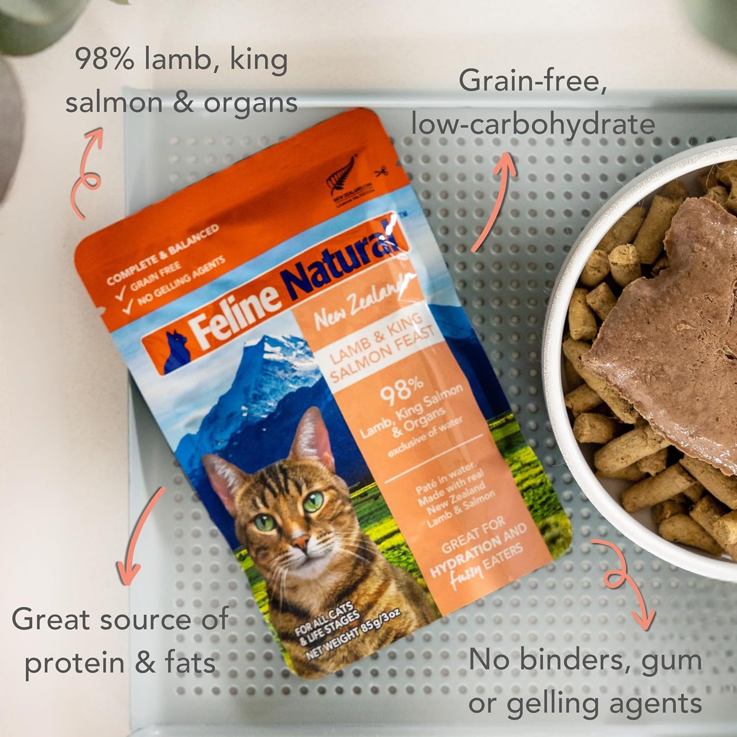 フィーラインナチュラル Feline Natural プレミアムパウチ キャットフード ラム&キングサーモン 85g 【12袋セット】 (コピー)