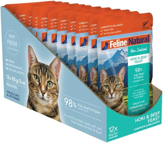 フィーラインナチュラル Feline Natural プレミアムパウチ キャットフード ホキ(白身魚)&ビーフ 85g 【12袋セット】 (コピー) (コピー)