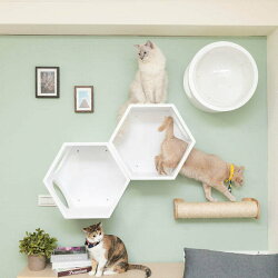 MYZOO マイズー キャットウォークセット 六角ハウス ホワイト+宇宙船GAMMAホワイト+CYLINDER キャットウォーク 壁