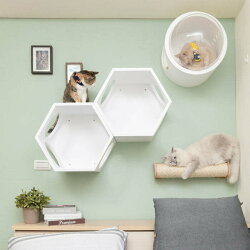 MYZOO マイズー キャットウォークセット 六角ハウス ホワイト+宇宙船GAMMAホワイト+CYLINDER キャットウォーク 壁